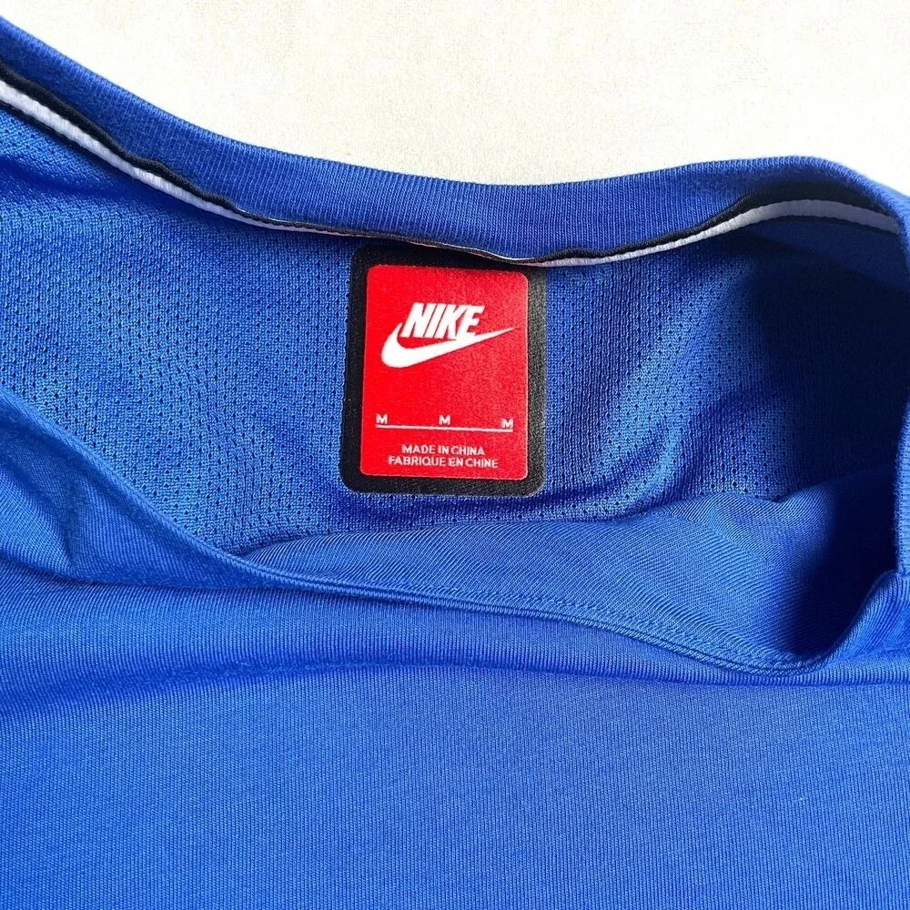 Nike Mens Sportswear Tech Pack Short Sleeve Top Blue Black Zip Pocket Medium